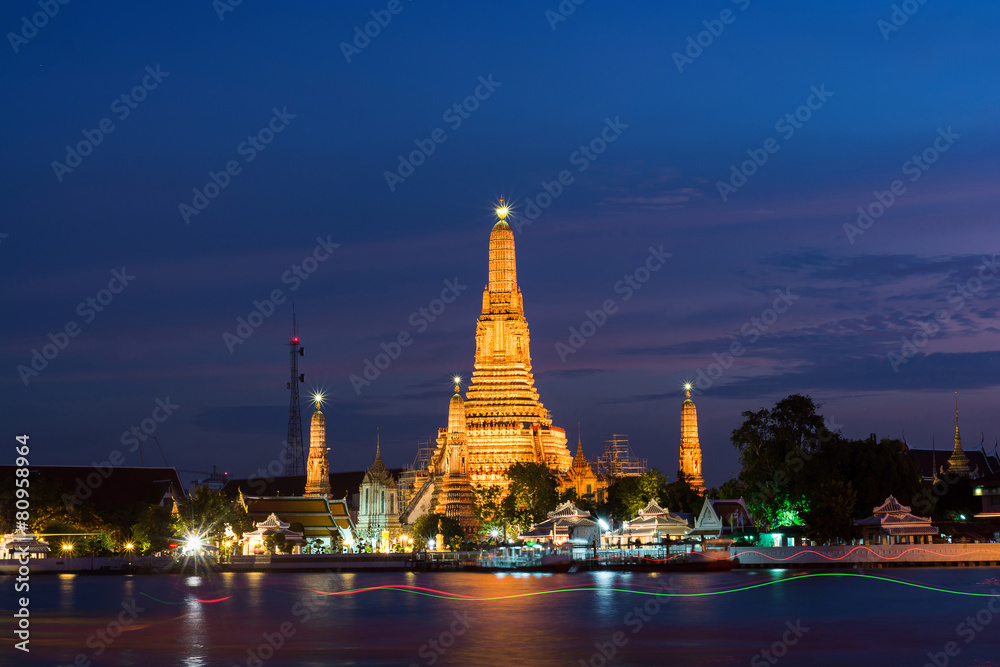 Wat Arun temple during sunset in Bangkok