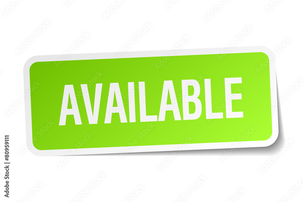 available green square sticker on white background available green square sticker on white background
