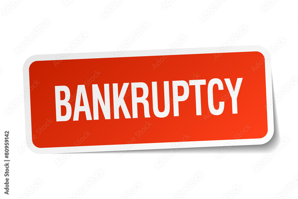 bankruptcy red square sticker isolated on white bankruptcy red square sticker isolated on white