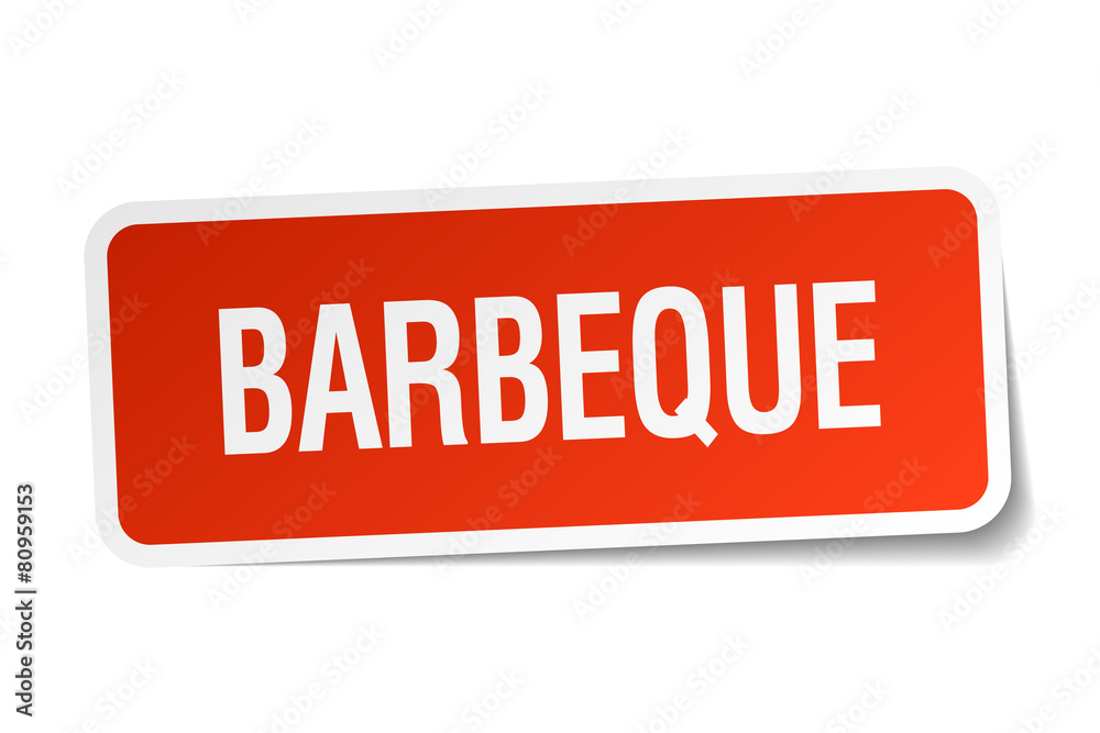 barbeque red square sticker isolated on white barbeque red square sticker isolated on white