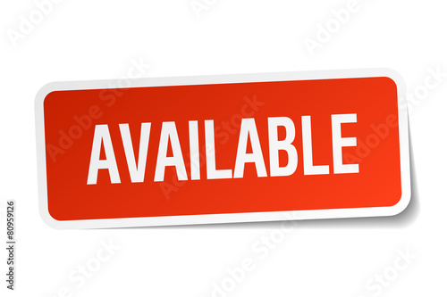 available red square sticker isolated on white