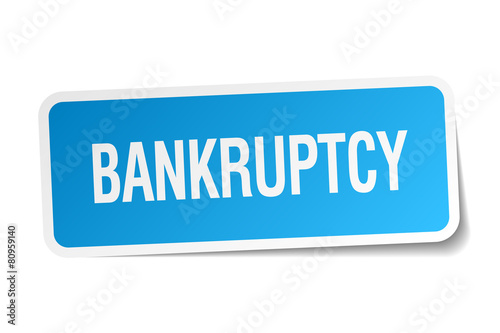 bankruptcy blue square sticker isolated on white