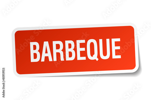 barbeque red square sticker isolated on white