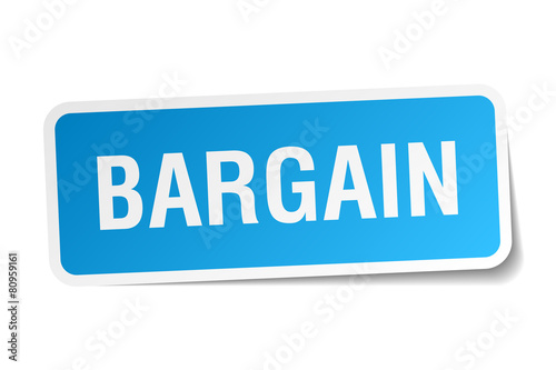 bargain blue square sticker isolated on white