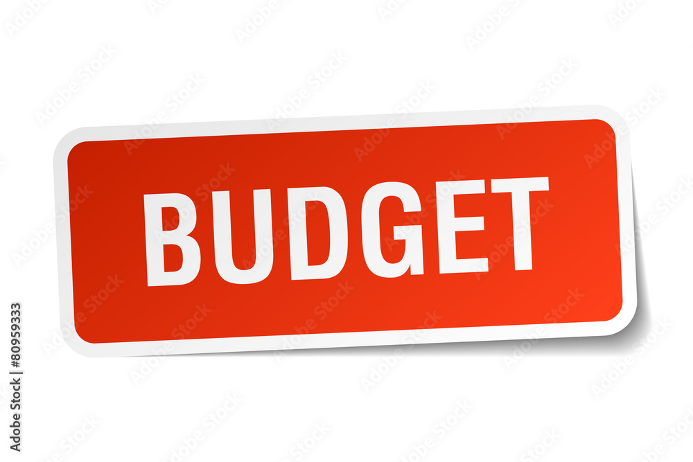 budget red square sticker isolated on white budget red square sticker isolated on white