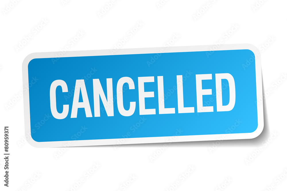 cancelled blue square sticker isolated on white cancelled blue square sticker isolated on white