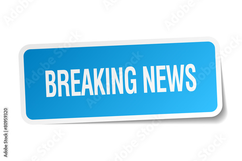 breaking news blue square sticker isolated on white