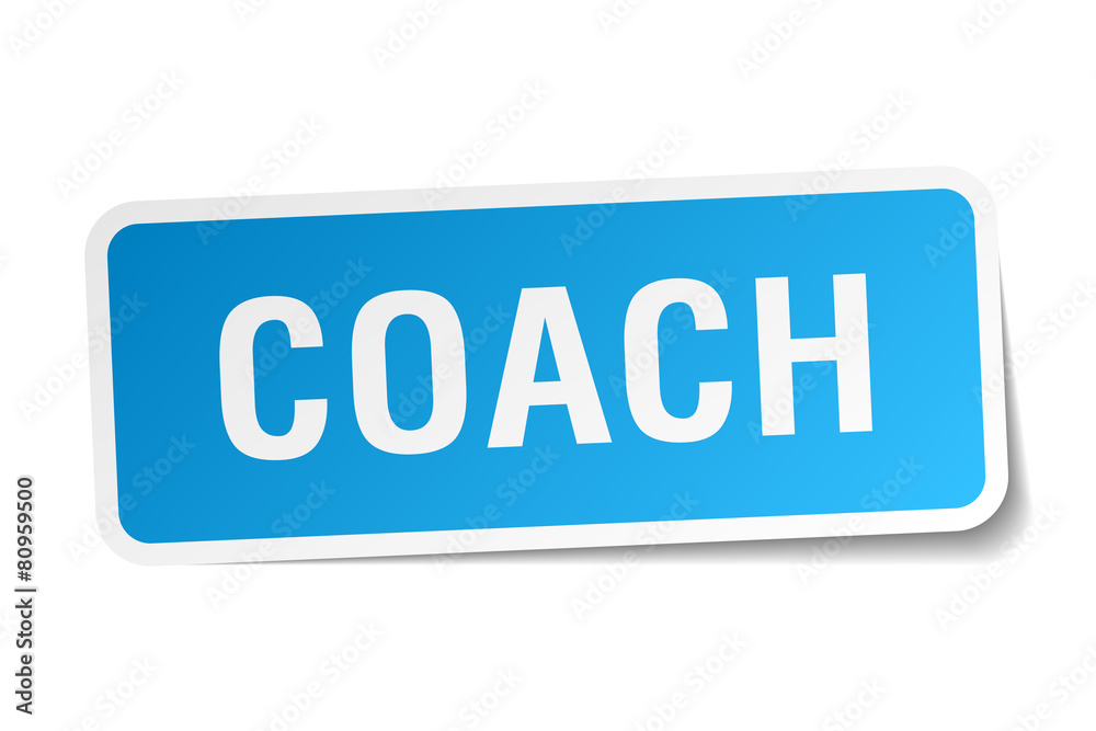 coach blue square sticker isolated on white coach blue square sticker isolated on white