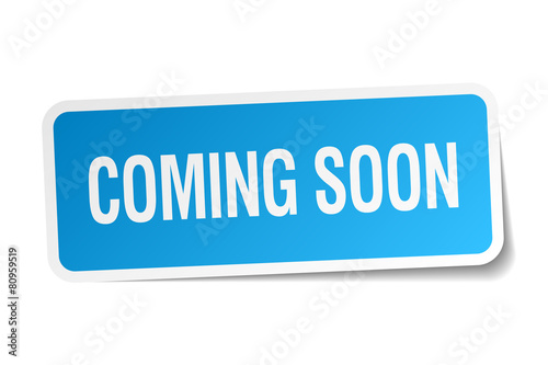 coming soon blue square sticker isolated on white