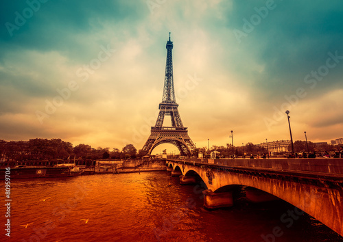 Paris cityscape, intense and dramatic colors. Filtered image