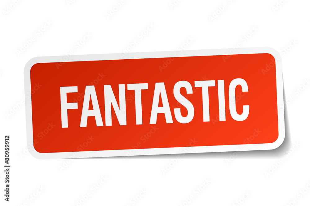 fantastic red square sticker isolated on white fantastic red square sticker isolated on white
