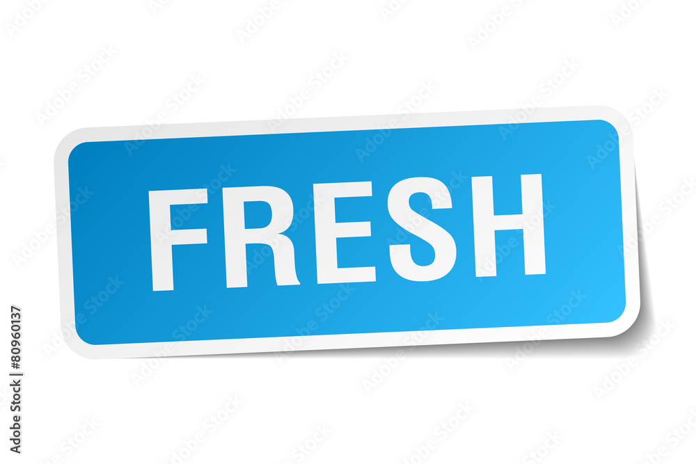 fresh blue square sticker isolated on white fresh blue square sticker isolated on white
