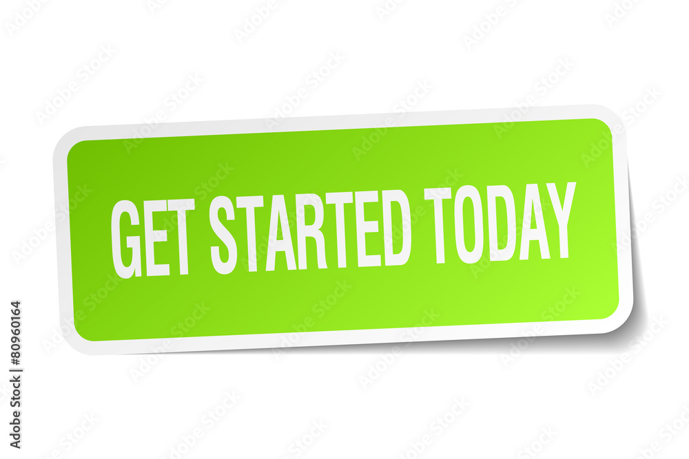 get started today green square sticker on white background get started today green square sticker on white background