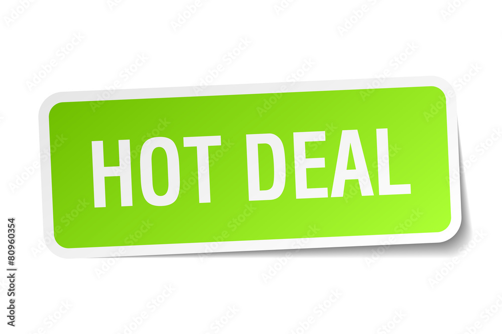 hot deal green square sticker on white background hot deal green square sticker on white background