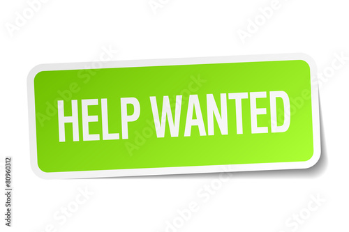 help wanted green square sticker on white background