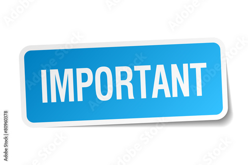 important blue square sticker isolated on white