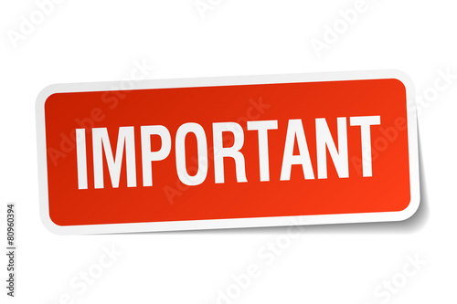 important red square sticker isolated on white