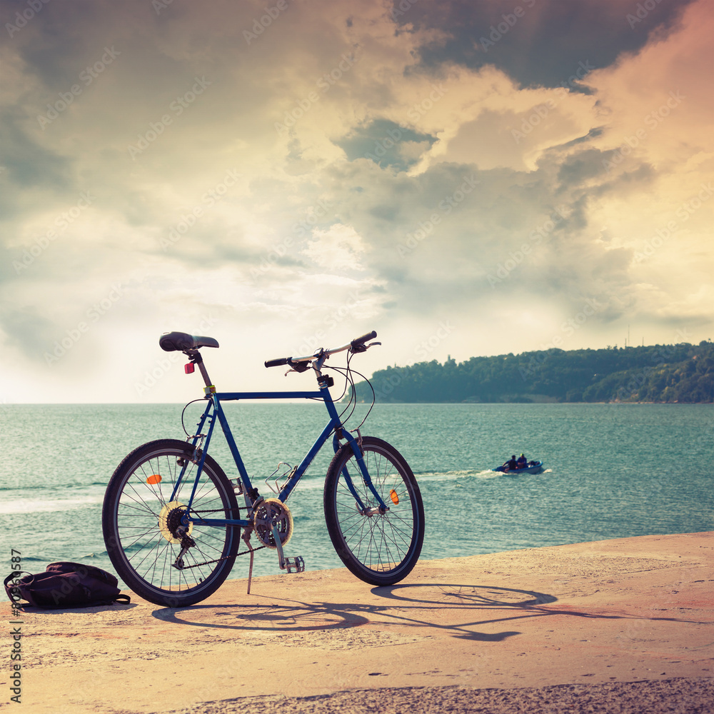 Bicycle stands on concrete pier, Black Sea coast