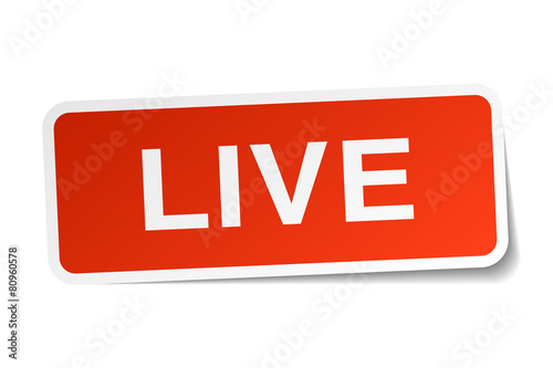 live red square sticker isolated on white
