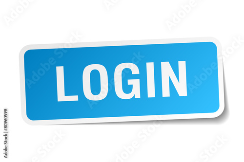 login blue square sticker isolated on white