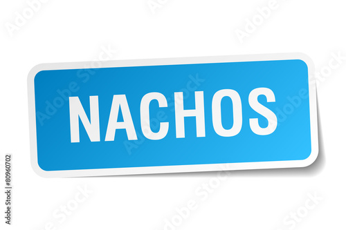 nachos blue square sticker isolated on white