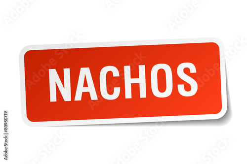nachos red square sticker isolated on white