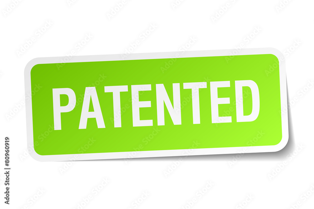 patented green square sticker on white background patented green square sticker on white background