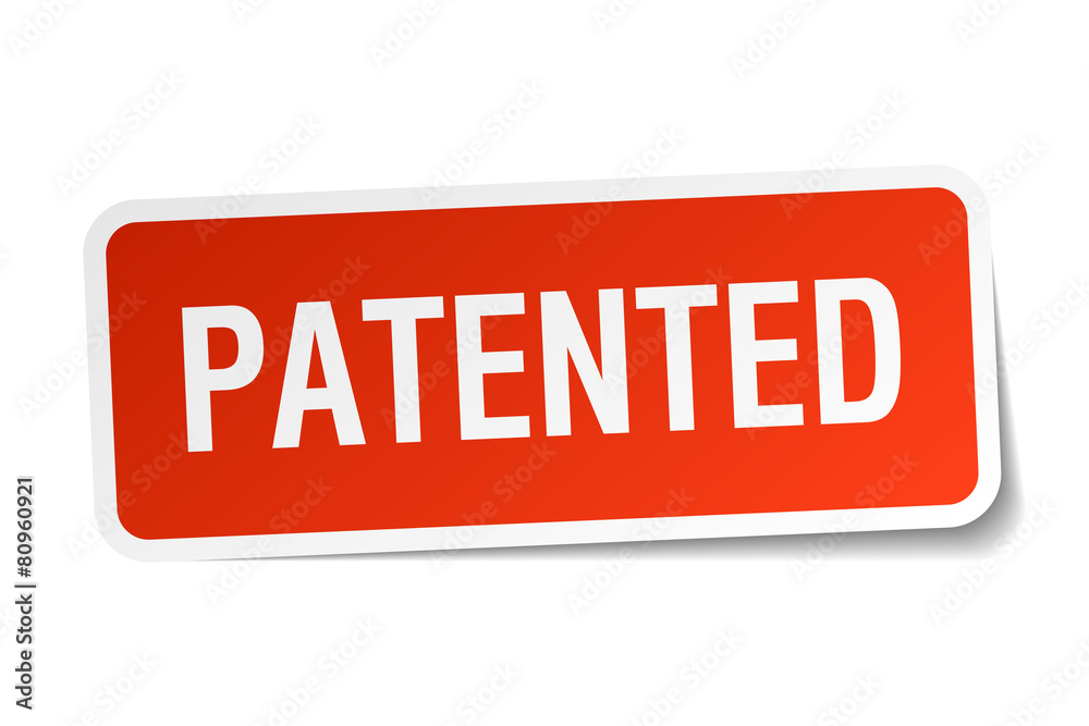 patented red square sticker isolated on white patented red square sticker isolated on white
