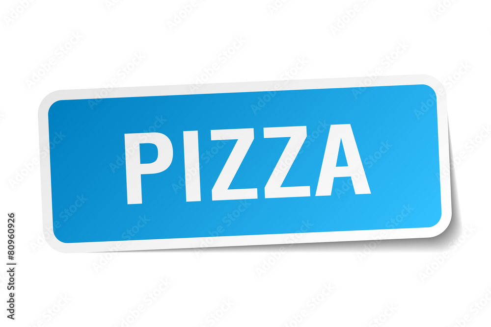 pizza blue square sticker isolated on white pizza blue square sticker isolated on white