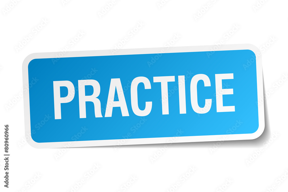 practice blue square sticker isolated on white practice blue square sticker isolated on white