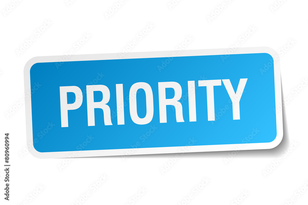 priority blue square sticker isolated on white