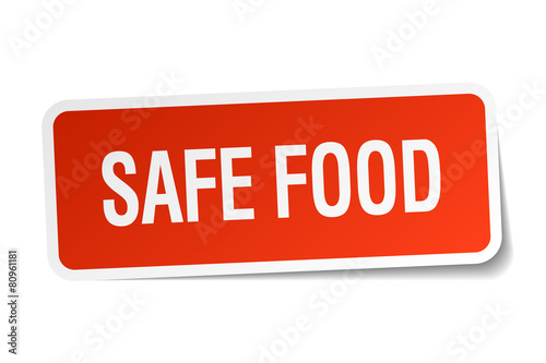 safe food red square sticker isolated on white