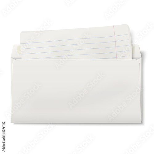 View of backside of opened DL envelope with lined paper inside