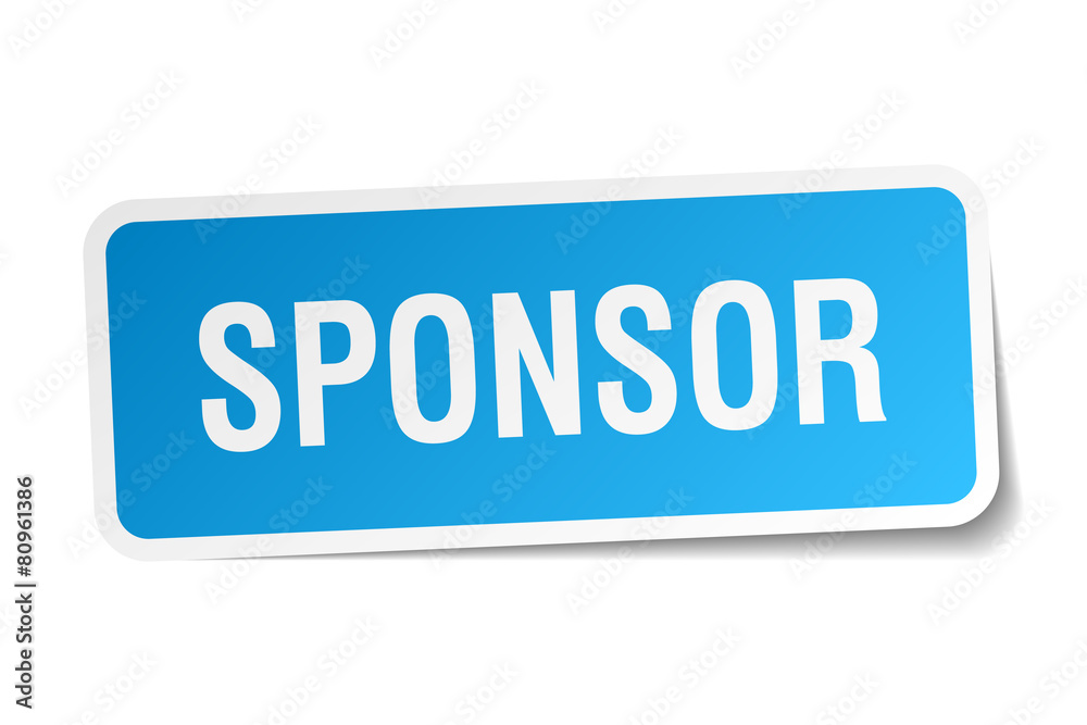 sponsor blue square sticker isolated on white sponsor blue square sticker isolated on white