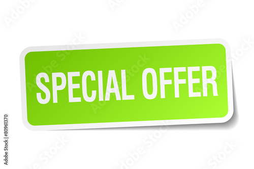special offer green square sticker on white background