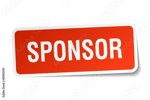 sponsor red square sticker isolated on white