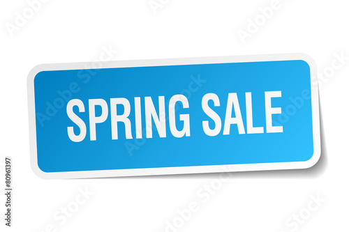 spring sale blue square sticker isolated on white