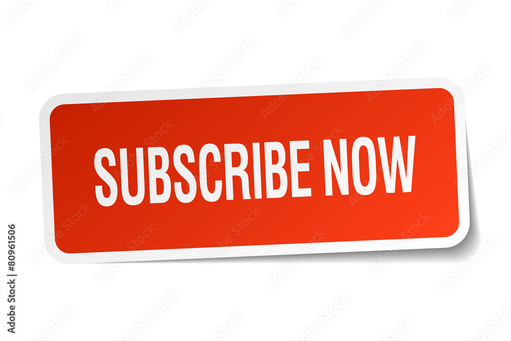 subscribe now red square sticker isolated on white subscribe now red square sticker isolated on white
