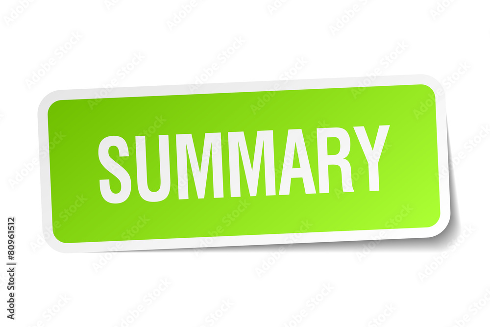 summary green square sticker on white background summary green square sticker on white background