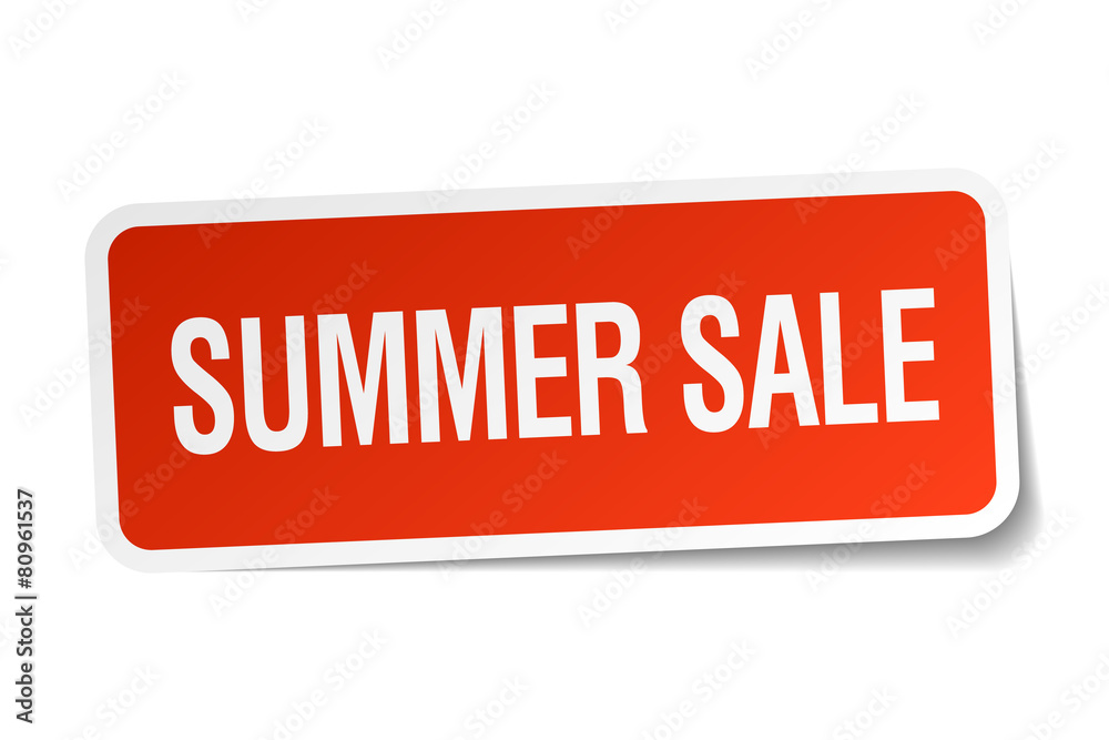 summer sale red square sticker isolated on white summer sale red square sticker isolated on white