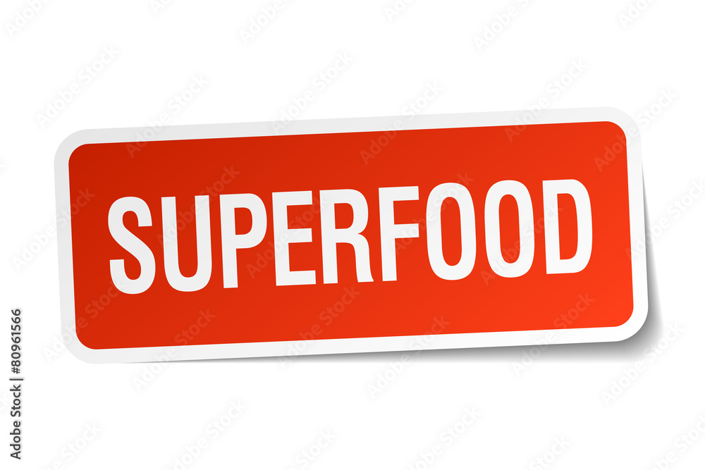 superfood red square sticker isolated on white superfood red square sticker isolated on white