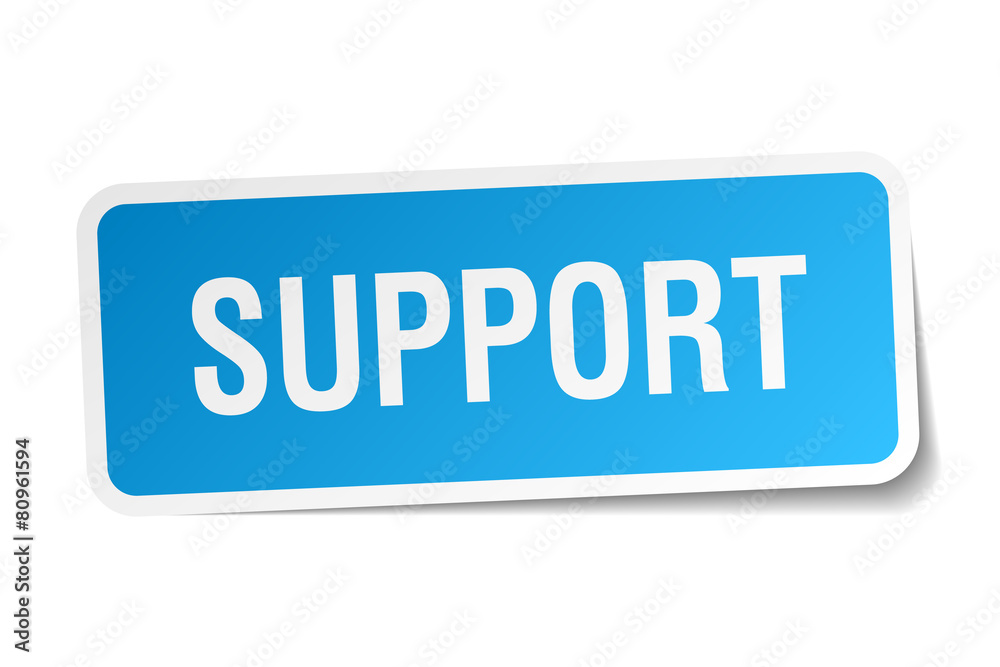 support blue square sticker isolated on white support blue square sticker isolated on white