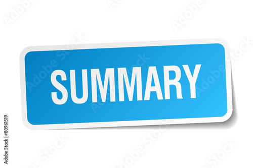 summary blue square sticker isolated on white