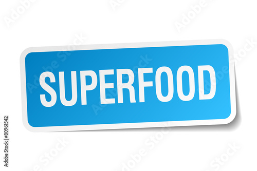 superfood blue square sticker isolated on white