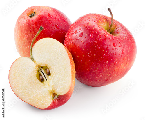 Red apple. Fruit with drops isolated. With clipping path
