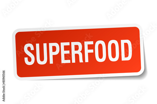 superfood red square sticker isolated on white