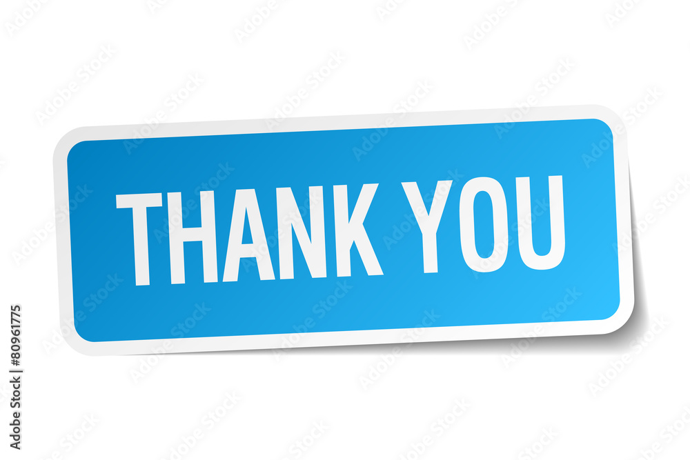 thank you blue square sticker isolated on white thank you blue square sticker isolated on white