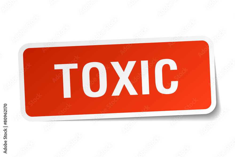 toxic red square sticker isolated on white toxic red square sticker isolated on white