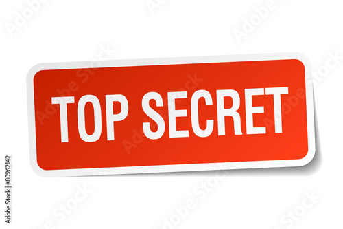 top secret red square sticker isolated on white