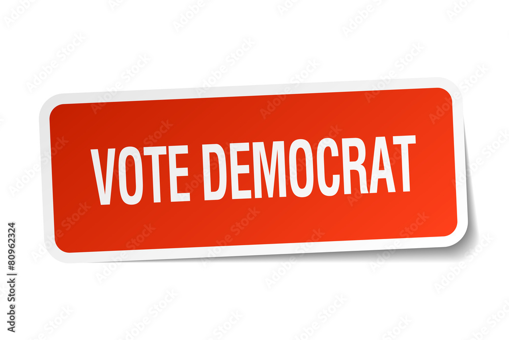 vote democrat red square sticker isolated on white vote democrat red square sticker isolated on white